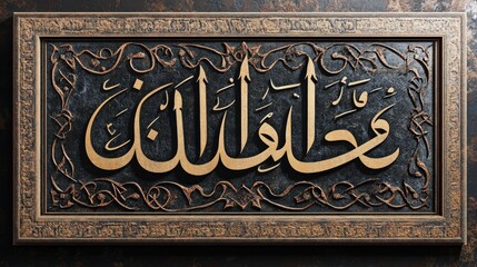 Elegant Islamic Calligraphy Art Piece with Ornate Frame and Textured Background
