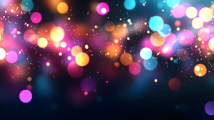 Abstract Bokeh Background Featuring Vibrant Colorful Light Orbs With Sparkle And Glitter Overlayed On Dark Gradient