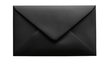 Closed black envelope on transparent background representing mystery and elegance