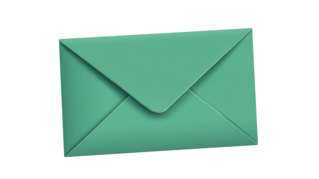 Closed green envelope on transparent background representing communication