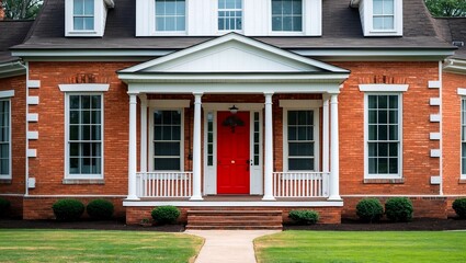 Charming brick house with red door and porch