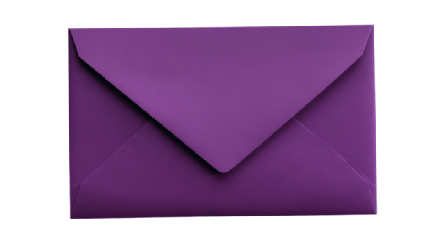 Purple envelope closed on transparent background representing communication