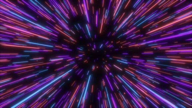 青紫の光の中を進むワープトンネルのループ背景、宇宙、SF、高速移動、スピード感,ループ 
Warp tunnel loop background moving through blue and purple light, space, sci-fi, fast moving, speed, loop