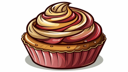 A chocolate cupcake with swirled frosting on a white background.