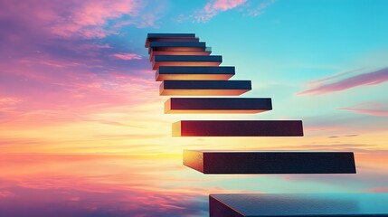 Endless Staircase Leading into Vibrant Sky with Motivational Energy