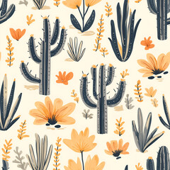 Cactus and Flowers Pattern