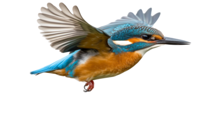 Common kingfisher bird flying with transparent background