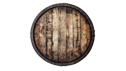 Rustic wooden barrel top with weathered texture and circular pattern