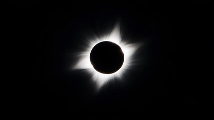 solar eclipse with a vibrant corona and silhouetted moon against a twilight sky
