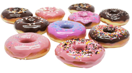 Assorted colorful glazed donuts with sprinkles