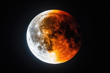 Fototapeta premium lunar eclipse showing the transformation of the moon from bright silver to deep red, with visible craters and valleys