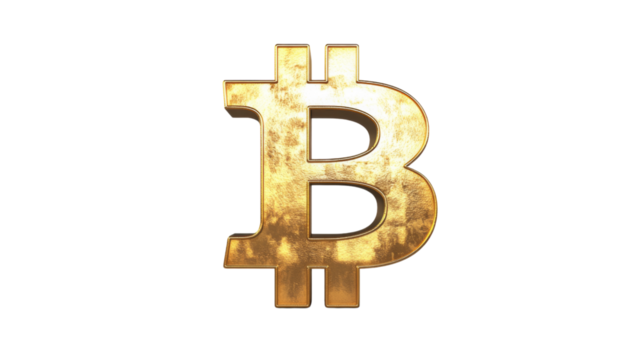 Golden bitcoin symbol rotating on transparent background representing cryptocurrency investment