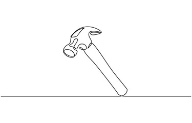 One continuous line drawing of hammer. Single line of hammer vector illustration, Hammer outline modern illustration. One line drawing of isolated vector object hammer.