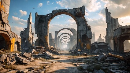 Fototapeta premium Desolate landscape of a war-torn battlefield