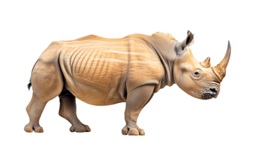 Rhinoceros side view full body on a white or transparent background, Africa wildlife