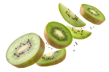 fresh flying sliced kiwi fruits png