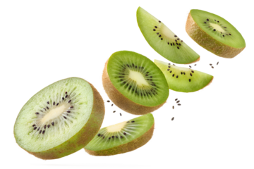 fresh flying sliced kiwi fruits png