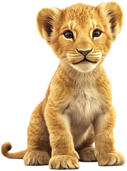 Fototapeta premium Regal and Proud Lion Cub Sitting Regally in Golden Tones 3D