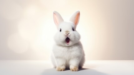 Obraz premium cute animal pet rabbit or bunny white color smiling and laughing isolated with copy space for easter background, rabbit, animal, pet, cute, fur, ear, mammal, background, celebration, generate by AI