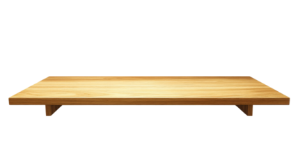 Light wooden shelf floating on transparent background