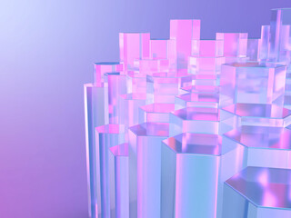 Fototapeta premium クリスタルの六角柱で構成された幾何学的な空間の3Dイラストレーション