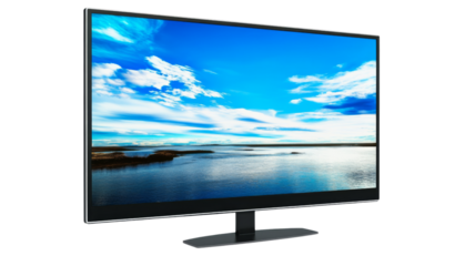 4k tv showing beautiful nature landscape on transparent background