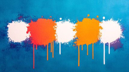 Fototapeta premium Colorful abstract art with vibrant paint splashes on blue background, showcasing creativity and playfulness. drips add dynamic touch to composition