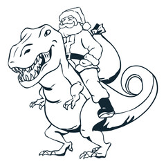 Fototapeta premium santa claus riding a dinosaur.