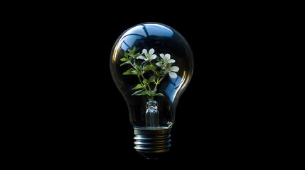 A light bulb with delicate plants growing inside, glowing with new ideas and representing a mindset that nurtures innovation.