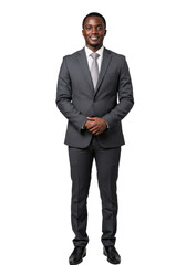 Confident businessman in a suit standing with arms crossed, smiling against a plain background isolated on transparent background PNG image