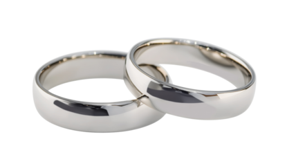 Two wedding rings intertwined symbolizing everlasting love on transparent background