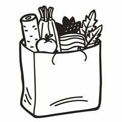 Eco Friendly Grocery Bag with Fresh Produce Hand Drawn Vector Illustration