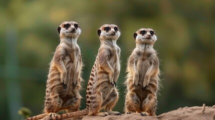 Group of meerkats standing on alert