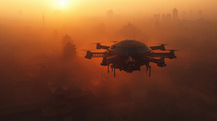 Modern vertical landing airplane, fans, drone like modern.