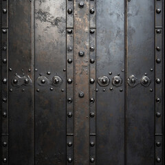 Fototapeta premium Ancient Metal Door with Rivets Medieval Architecture Detail Historical Photography