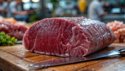 Butchery event fresh meat preparation local market culinary showcase vibrant setting close-up view food craftsmanship