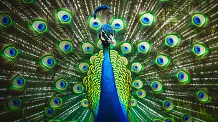 Obraz premium Majestic peacock displaying its feathers