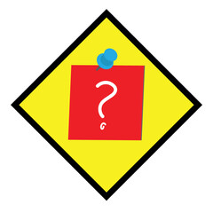 Yellow sticker and a sticky note with a question mark