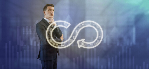 Light charts background Vol.1 A man in a business suit in a thoughtful pose. Recycle digital sign