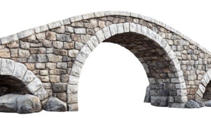 Old stone bridge arching over transparent background