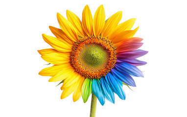 Naklejka premium A Unique Multicolored Sunflower Symbolizing Unity, Growth, and Positivity Isolated on transparent background.