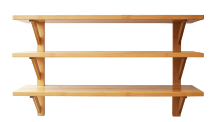 Empty wooden shelves on transparent background, ready for products