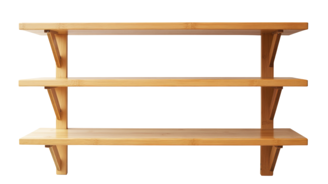 Empty wooden shelves on transparent background, ready for products