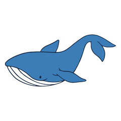 Fototapeta premium Blue Whale Cartoon: A charming illustration of a majestic blue whale, rendered in a vibrant blue, with a friendly and approachable design.