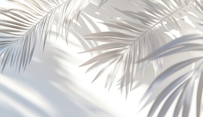 Obraz premium Elegant Tropical Leaves Casting Soft Shadows on a Light Background Creating a Serene and Calm Atmosphere Perfect for Interior Design or Nature Themes