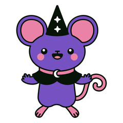 Fototapeta premium Mouse Wizard in Wonderland: A cute purple mouse dressed as a wizard, complete with a pointy hat and cape, brings a touch of magic and fantasy.
