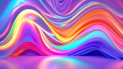 Obraz premium Vibrant holographic neon waves in pastel colors