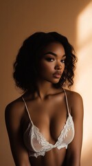 Sultry woman rose-gold background