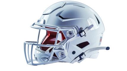 White and red football helmet protecting players on transparent background