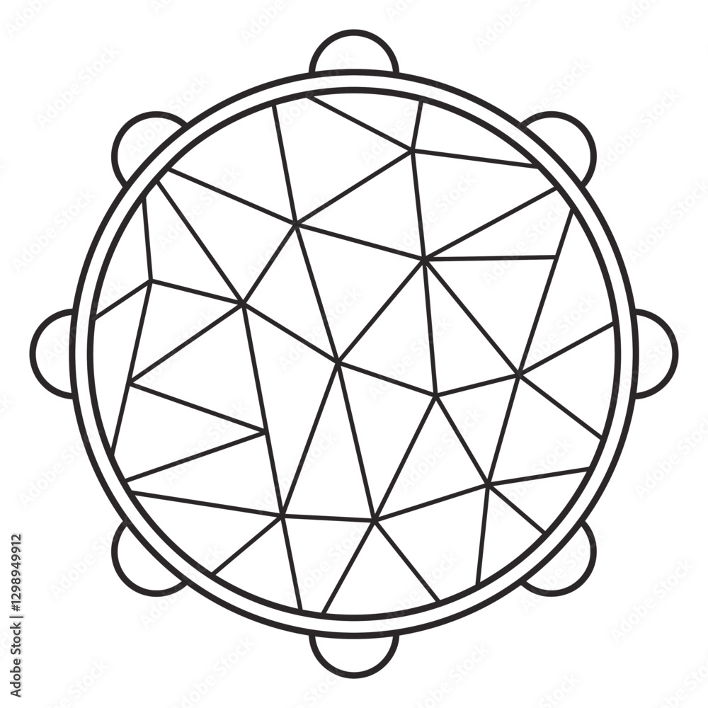 Poster Geometric Harmony: The circular form of the tambourine hosts a captivating array of intricate geometric shapes, creating a mesmerizing visual experience.